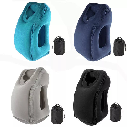 Inflatable Travel Pillow with Headrest and Chin Support