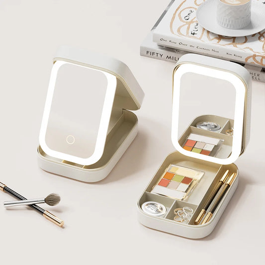 Portable Cosmetics Storage Box & Mirror With Light